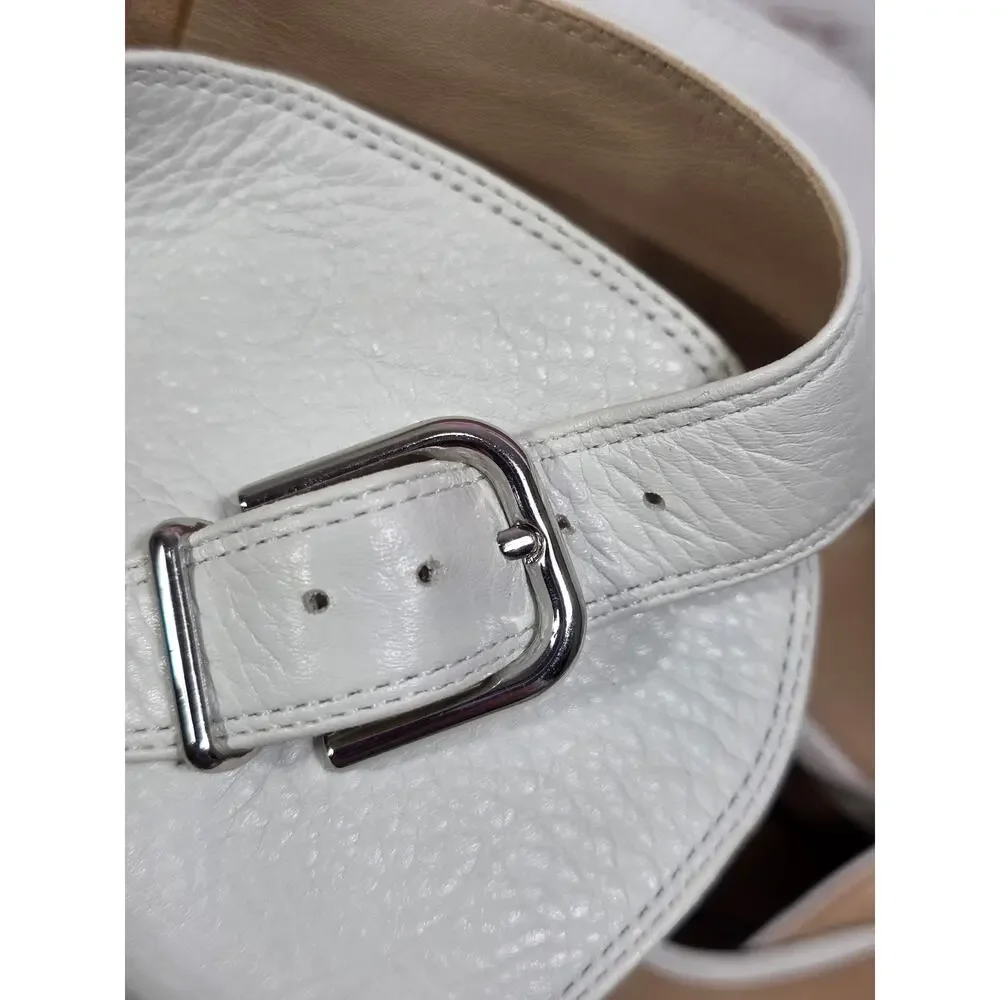 Via Spiga White Leather Block Heel Sandals 9.5 Buckle Ankle Wrap Italy 41